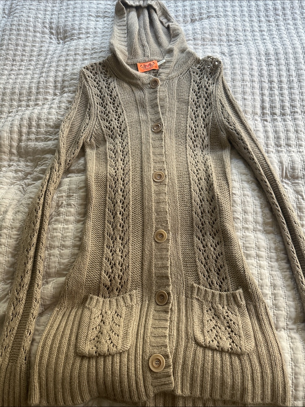 Juicy Couture Taupe Hooded Knit Cardigan